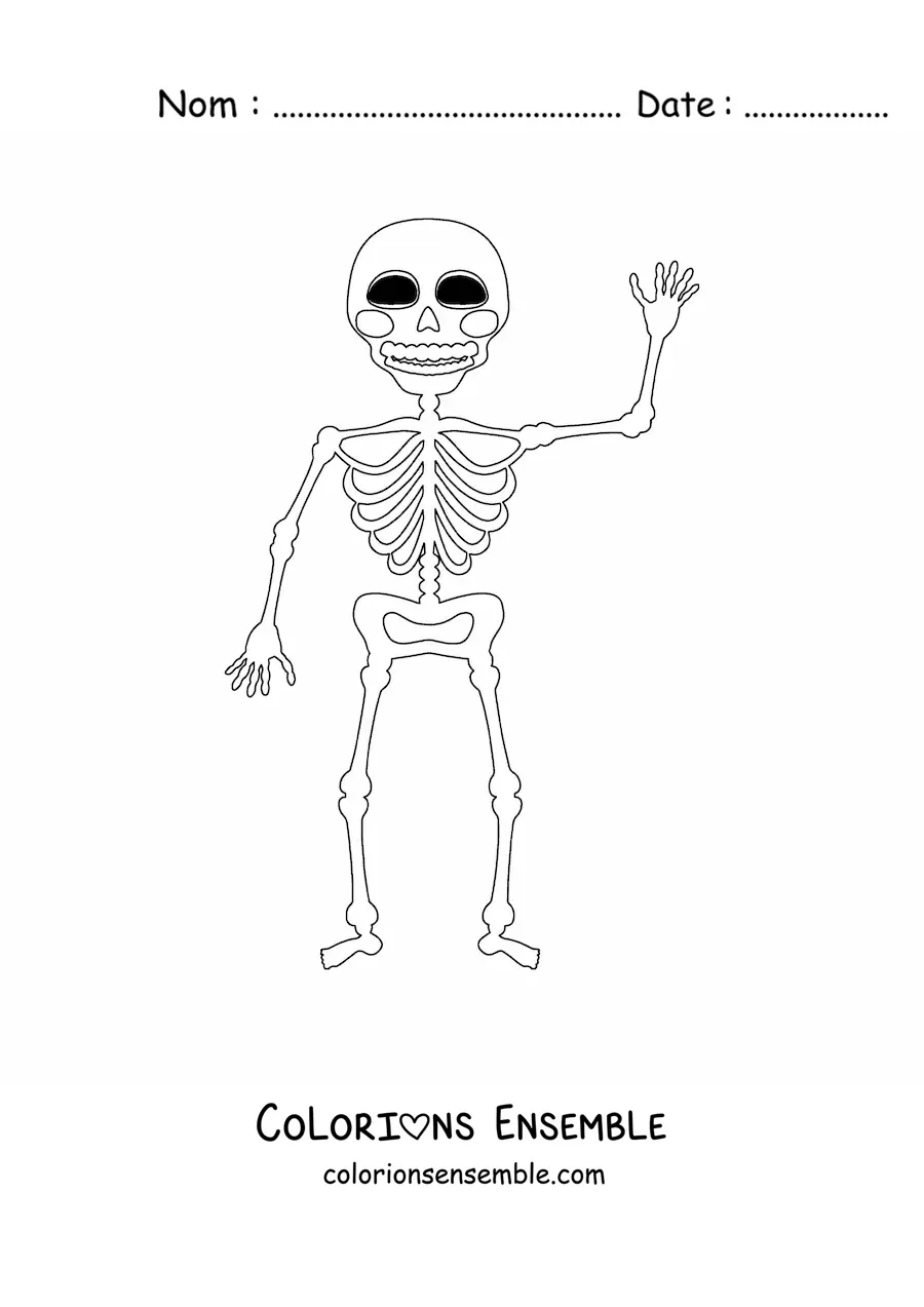 Image à colorier d’un squelette humain souriant qui salue