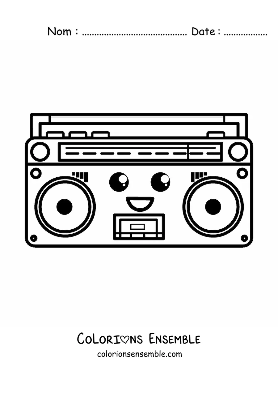 Image à colorier d’une radio kawaii souriante