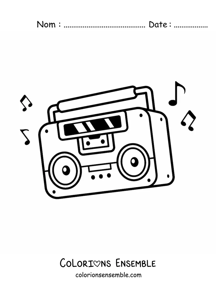 Image à colorier d’un lecteur de cassettes animé avec de la musique