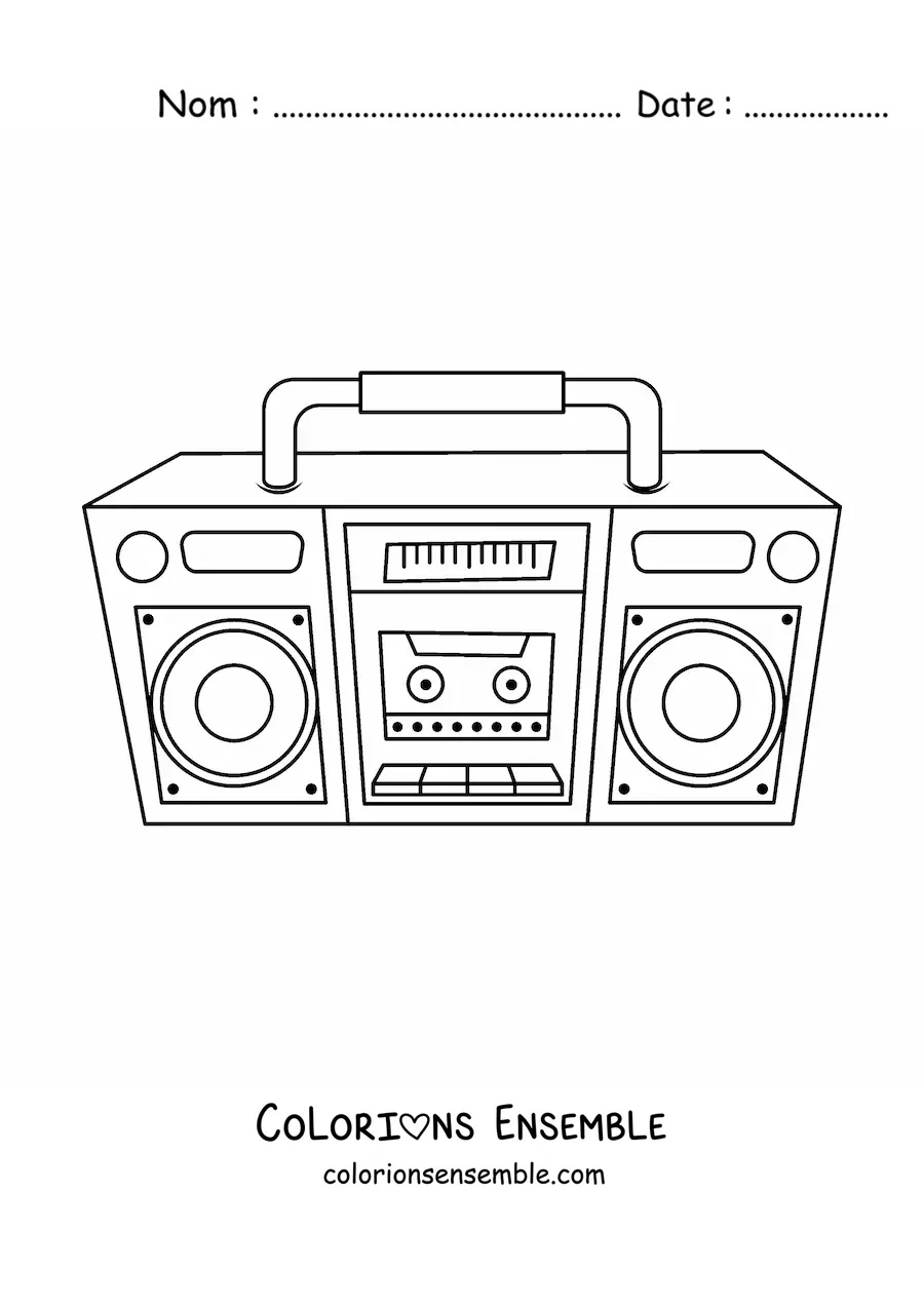 Image à colorier d’un radiocassette aux grandes enceintes