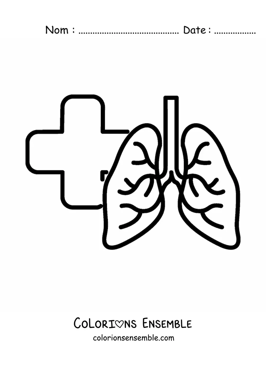 Image à colorier de poumons en bonne santé avec une croix en arrière-plan