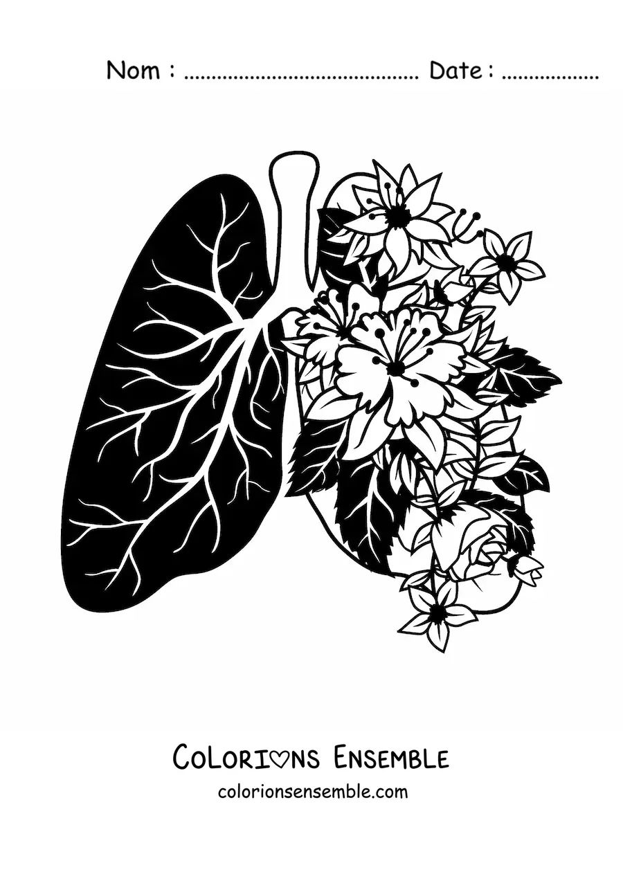 Image à colorier de poumons d’où jaillissent des fleurs