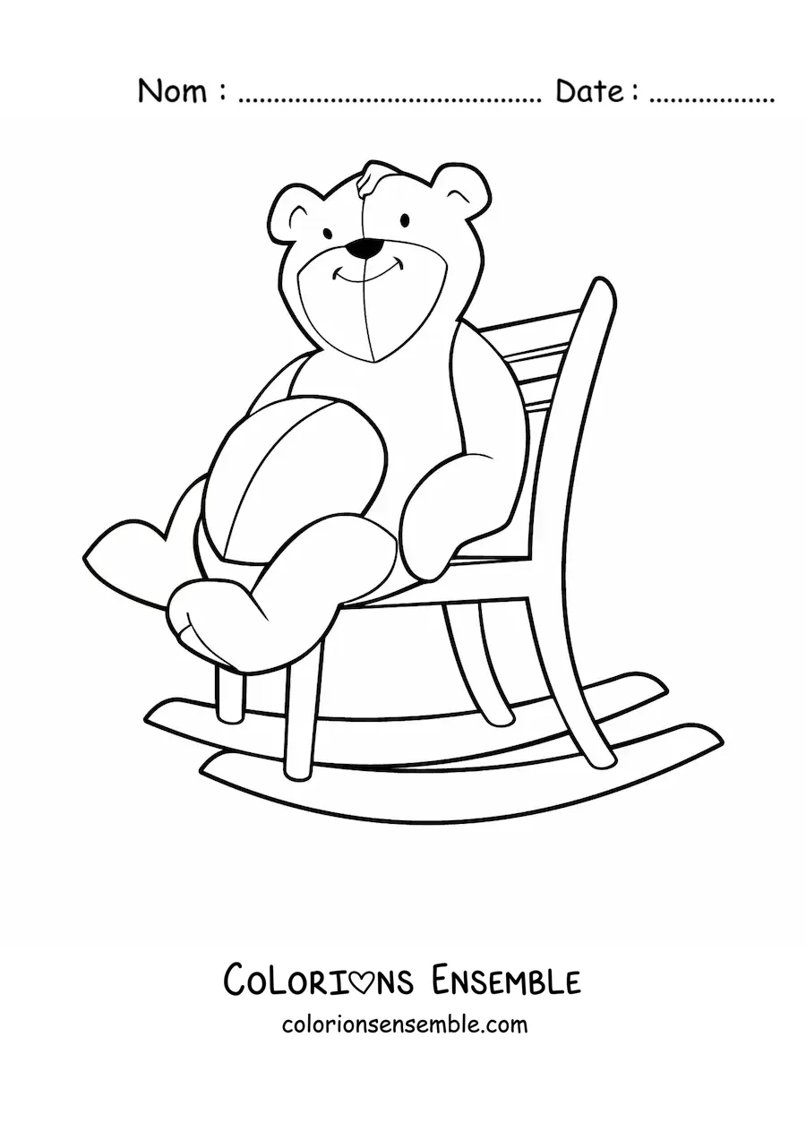 Image à colorier d’un ours en peluche assis sur un rocking-chair