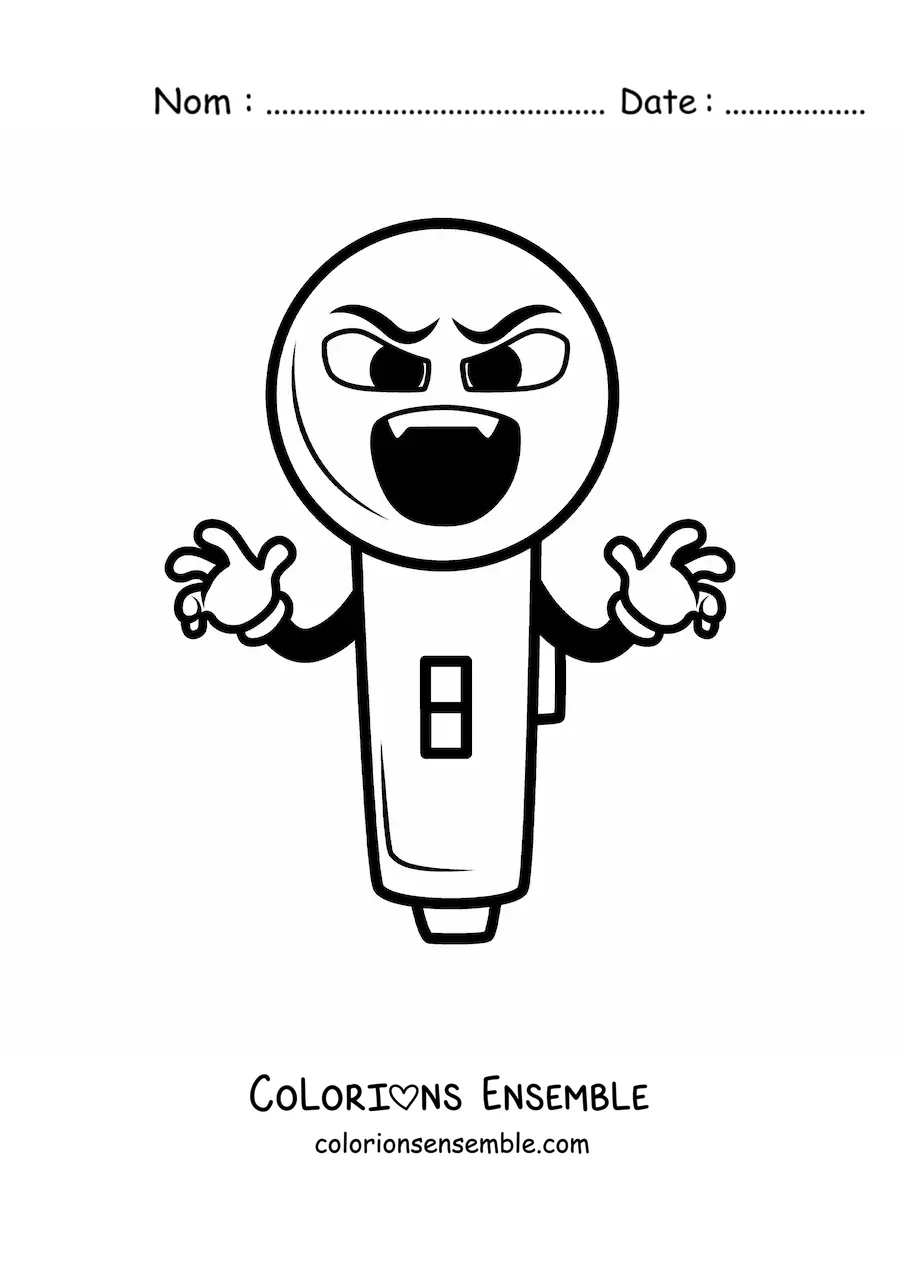 Image à colorier d’un microphone animé avec des crocs qui fait peur pour Halloween