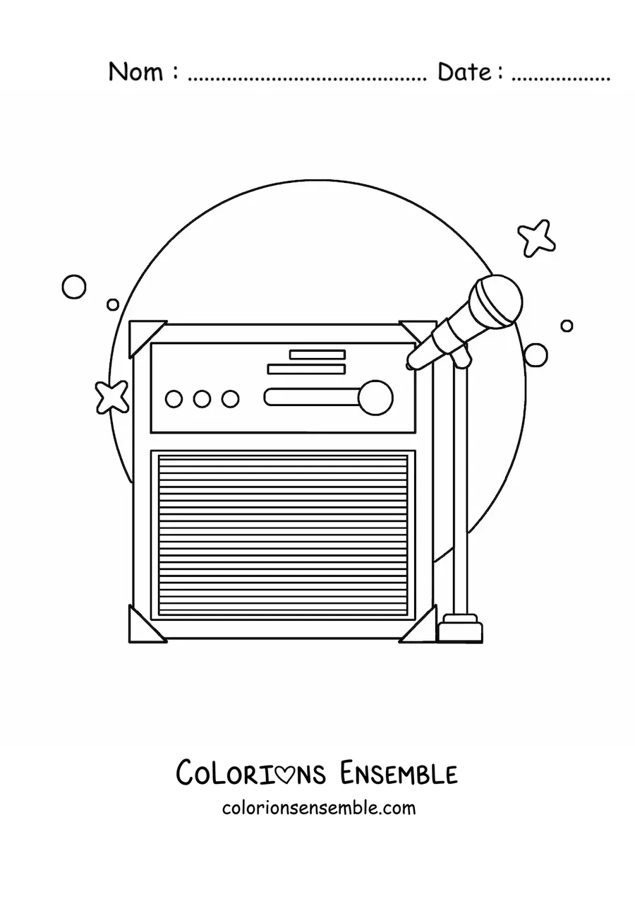 Image à colorier d’un microphone sur pied avec un amplificateur
