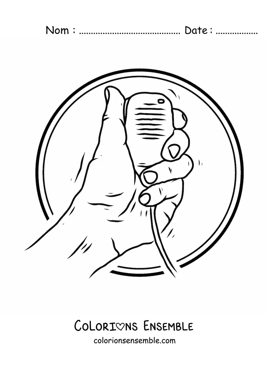 Image à colorier d’une main tenant un microphone avec haut-parleur pour les militaires