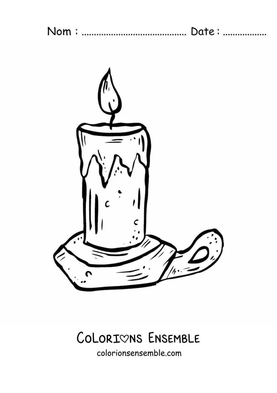 Image à colorier d’une bougie d’Halloween dans une assiette avec une anse