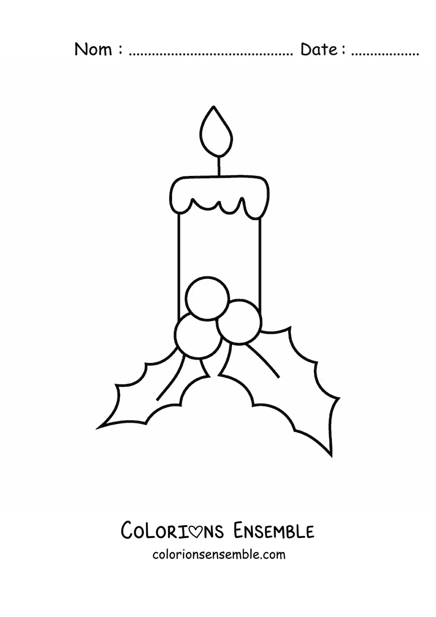 Image à colorier d’une bougie de Noël avec du gui