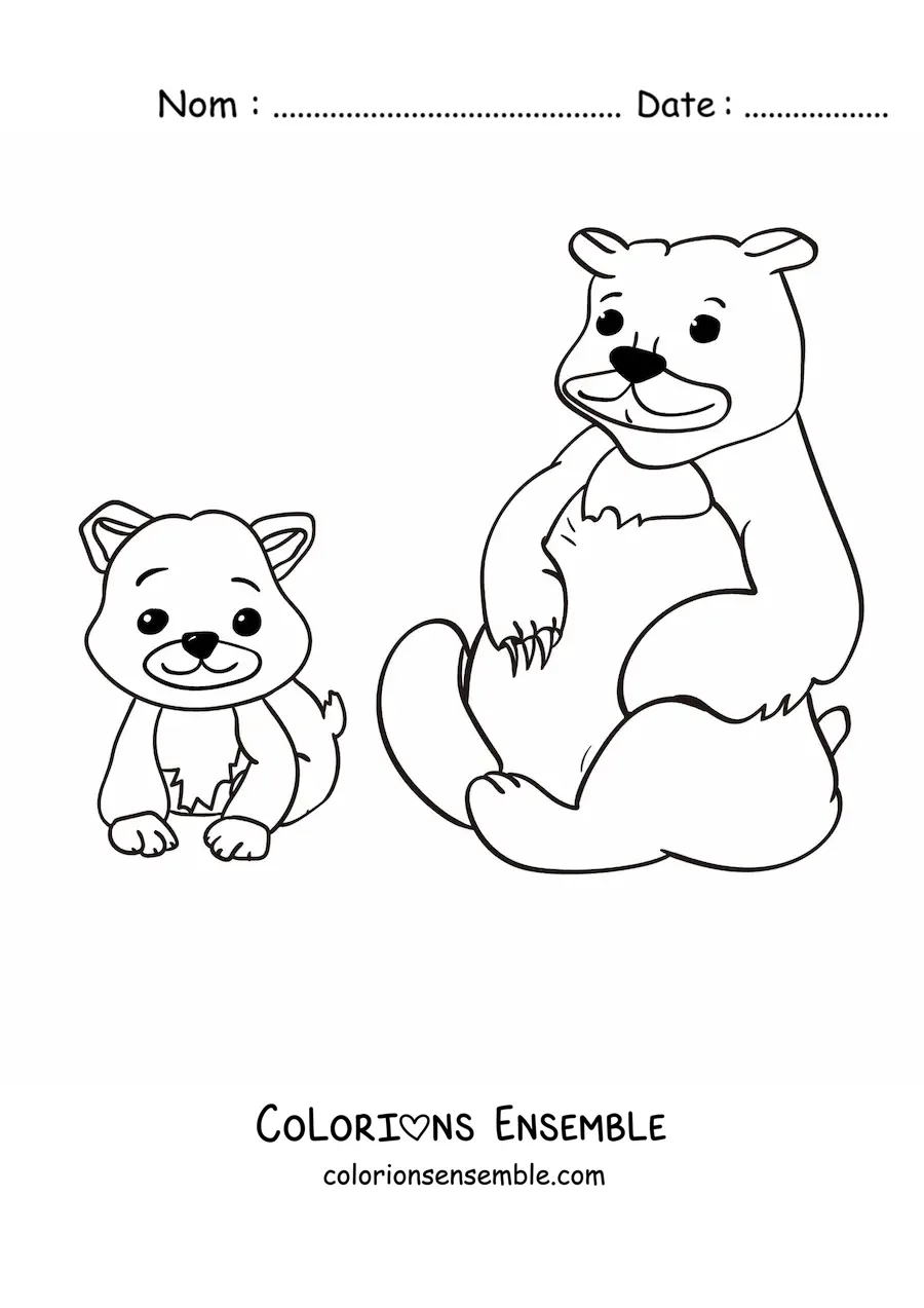 Image à colorier d’une famille d’ours assis