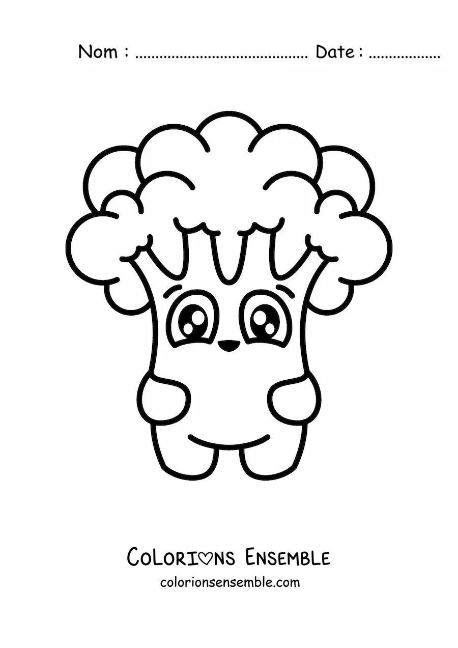 Image à colorier d’un brocoli animé kawaii et joyeux