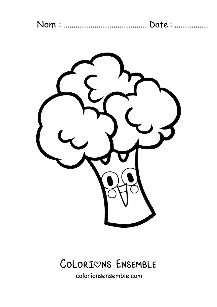 Image à colorier d’un brocoli animé et joyeux