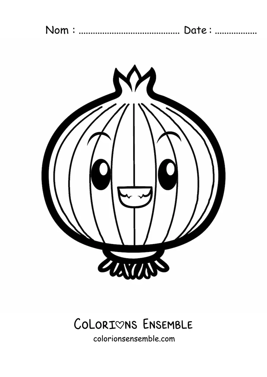 Image à colorier d’un oignon animé souriant