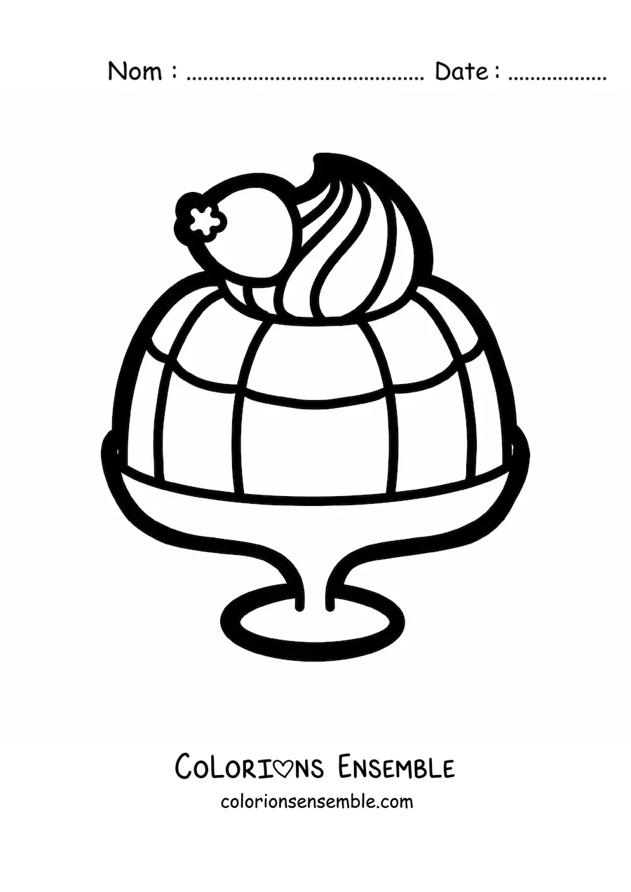 Image à colorier d'une gelée à la crème servie dans une coupe