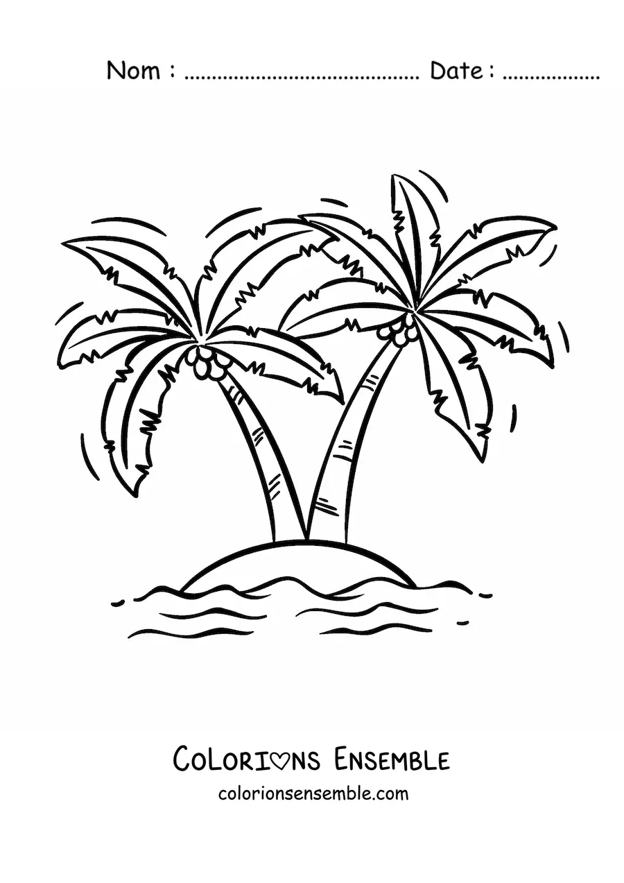 Image à colorier d'une île avec 2 palmiers
