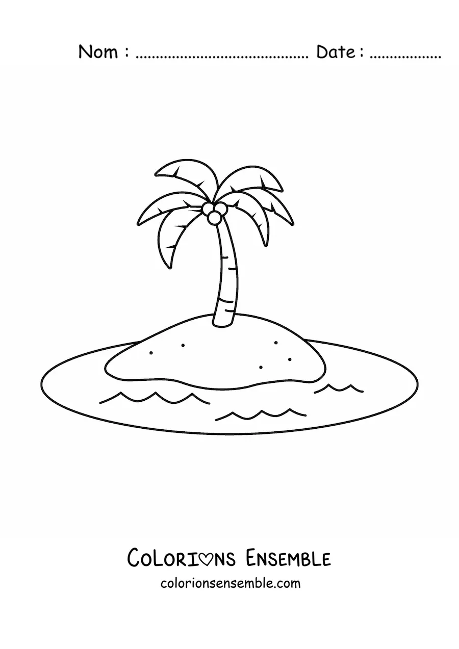 Image à colorier d'une île au milieu de la mer