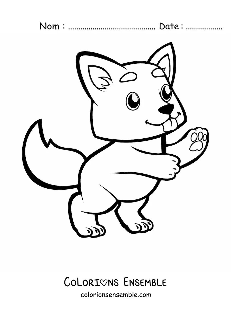 Image à colorier d’un bébé loup kawaii rigolo sur deux pattes qui tire la langue