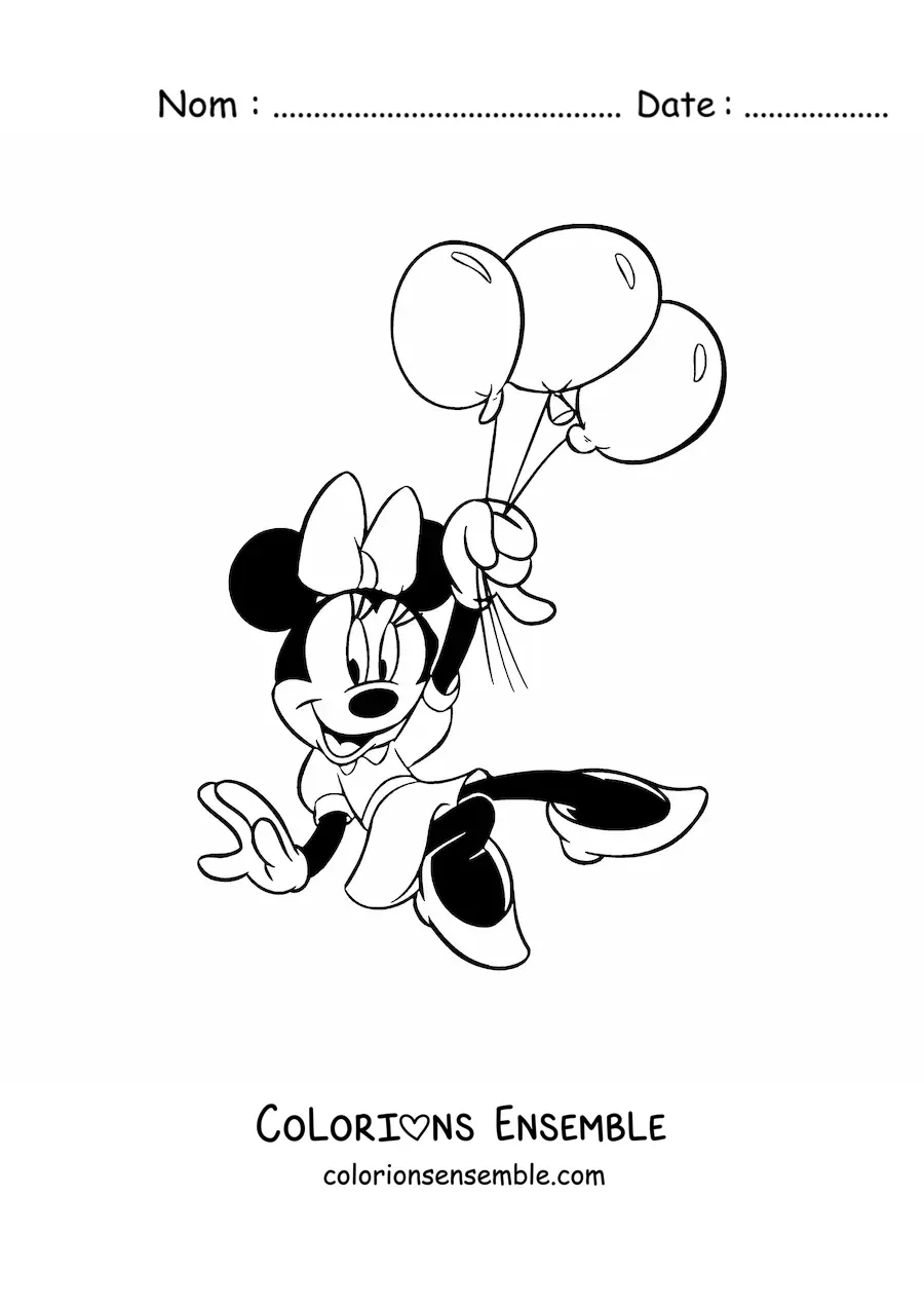 Image à colorier de Minnie tenant des ballons
