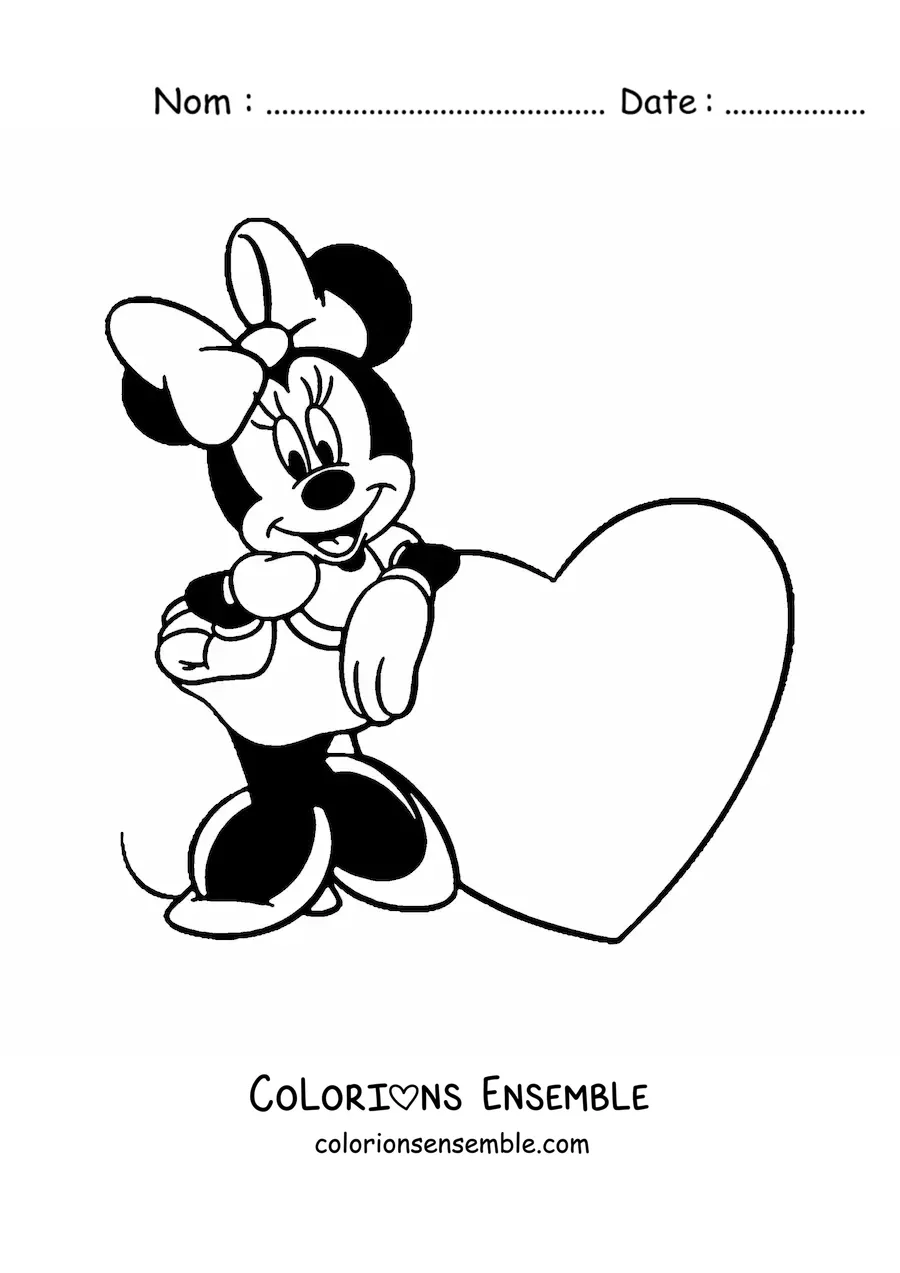 Image à colorier de Minnie à côté d'un grand cœur
