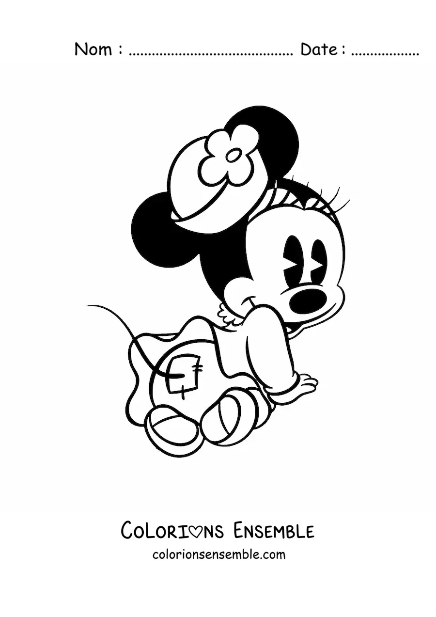 Image à colorier de Minnie bébé avec un chapeau orné d'une fleur