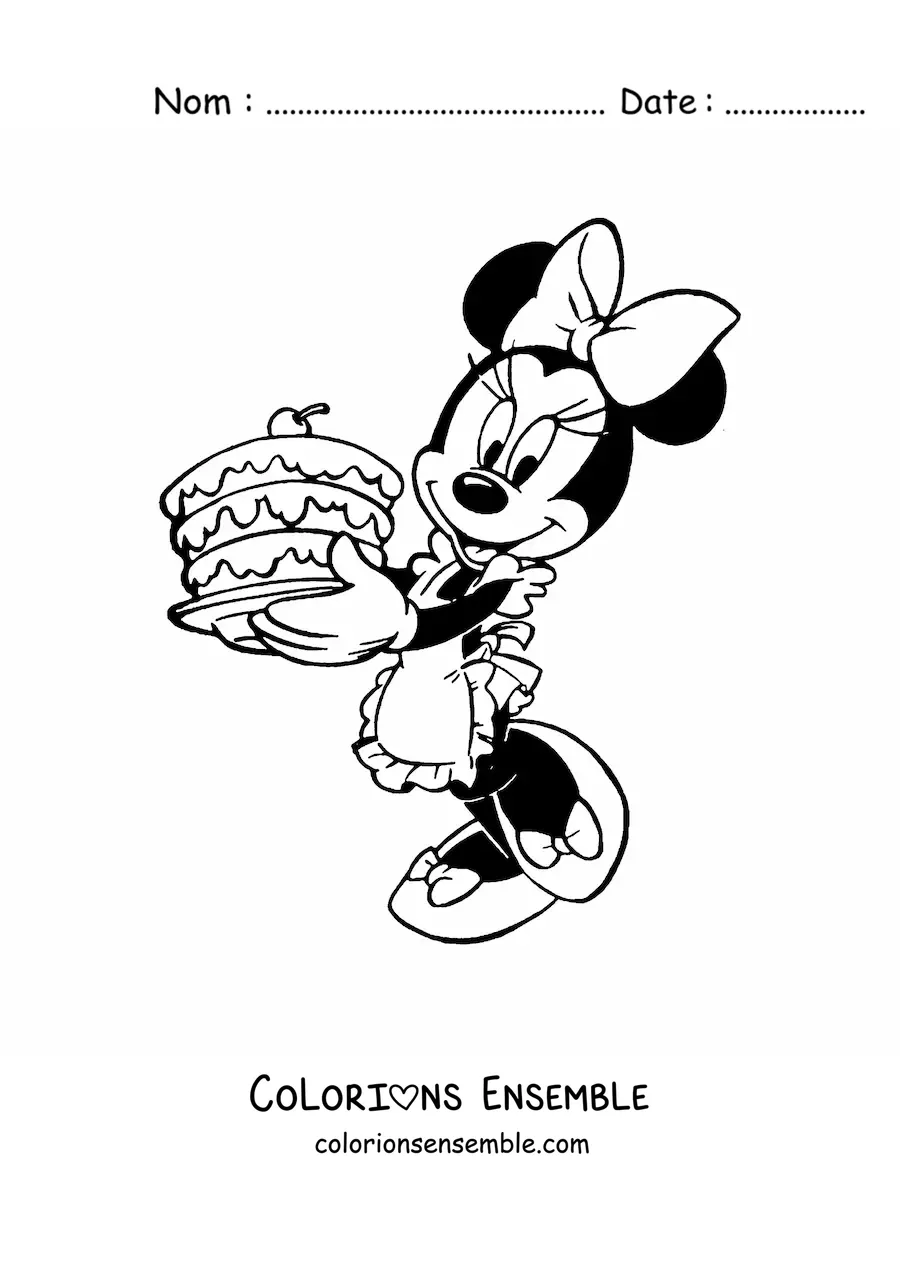 Image à colorier de Minnie avec un gâteau