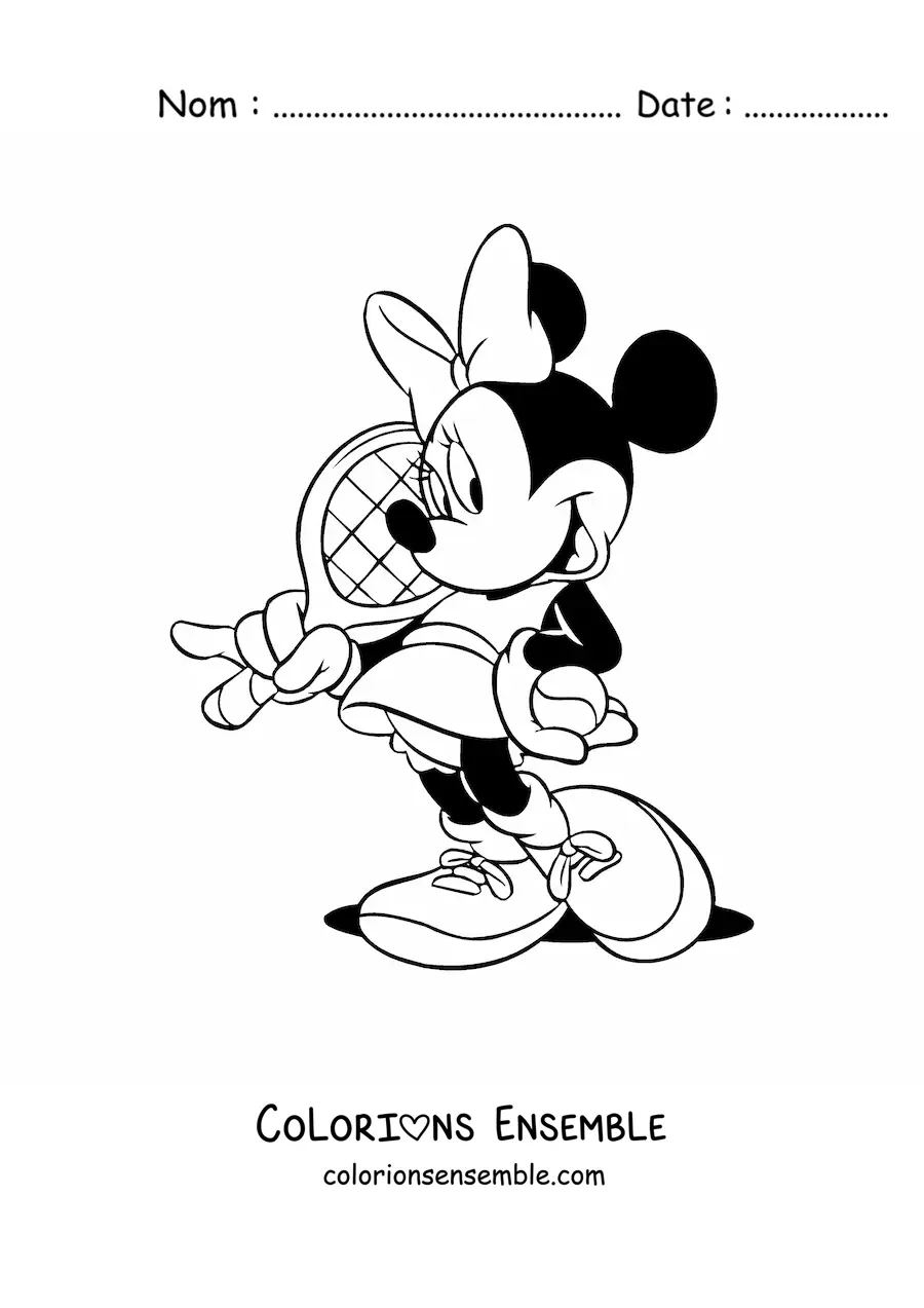 Image à colorier de Minnie en tenue de tenniswoman avec une raquette