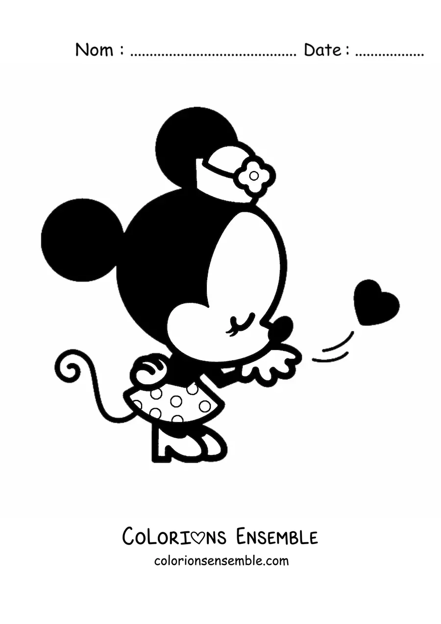 Image à colorier de Minnie kawaii envoyant un baiser