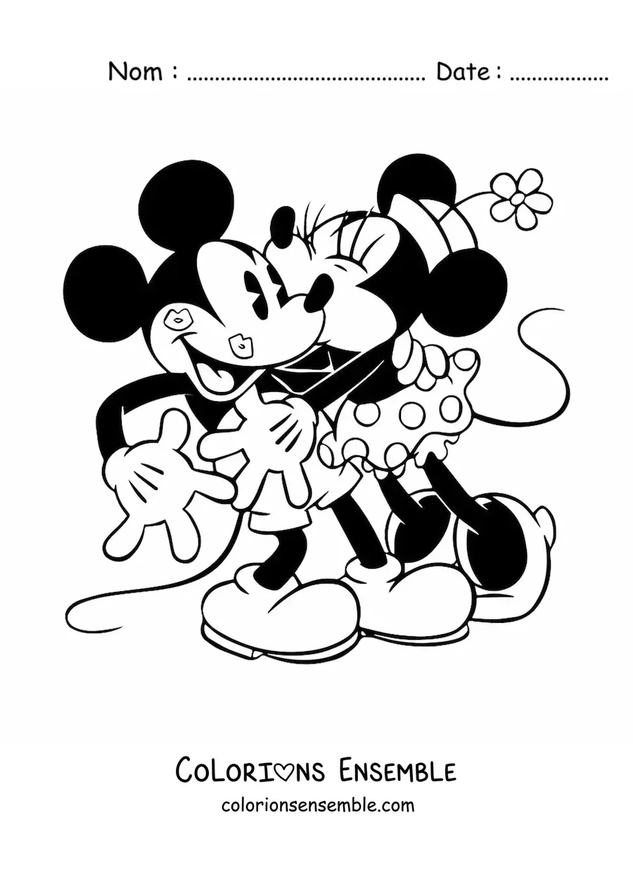 Image à colorier de Minnie embrassant Mickey