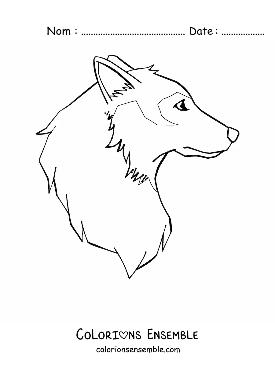 Image à colorier d’une tête de loup de profil