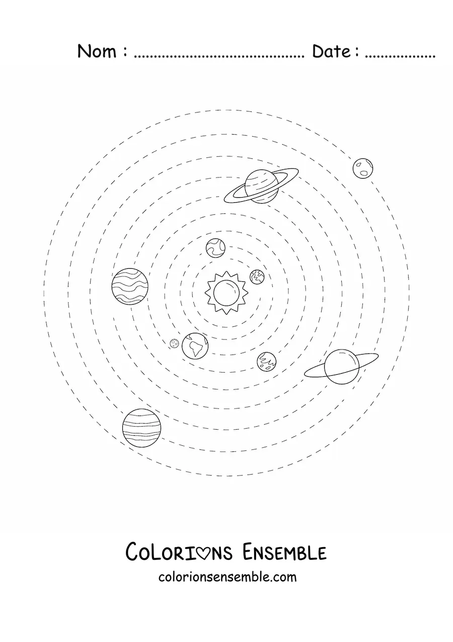 Image à colorier du Système solaire avec les 9 planètes