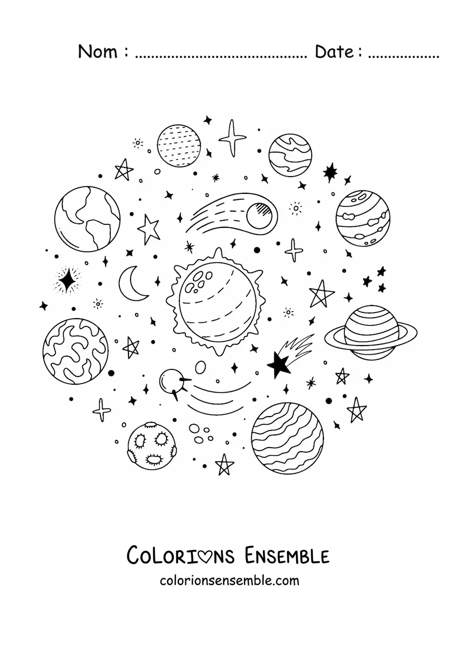 Image à colorier d'éléments du Système solaire