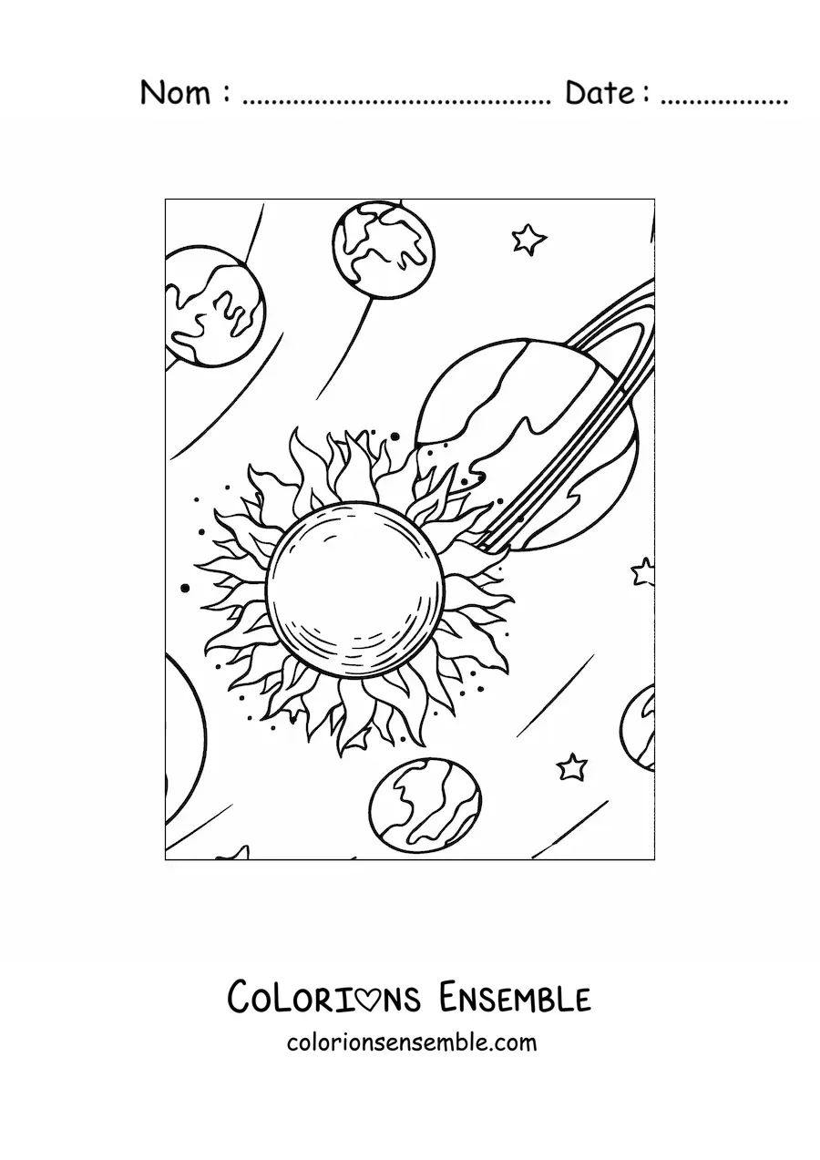 Image à colorier de planètes en orbite autour du Soleil