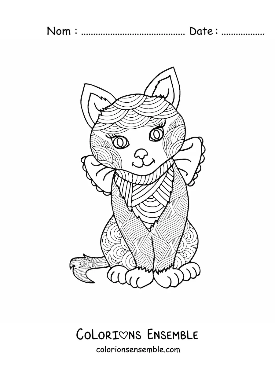 Image à colorier d'un mandala de chat kawaii