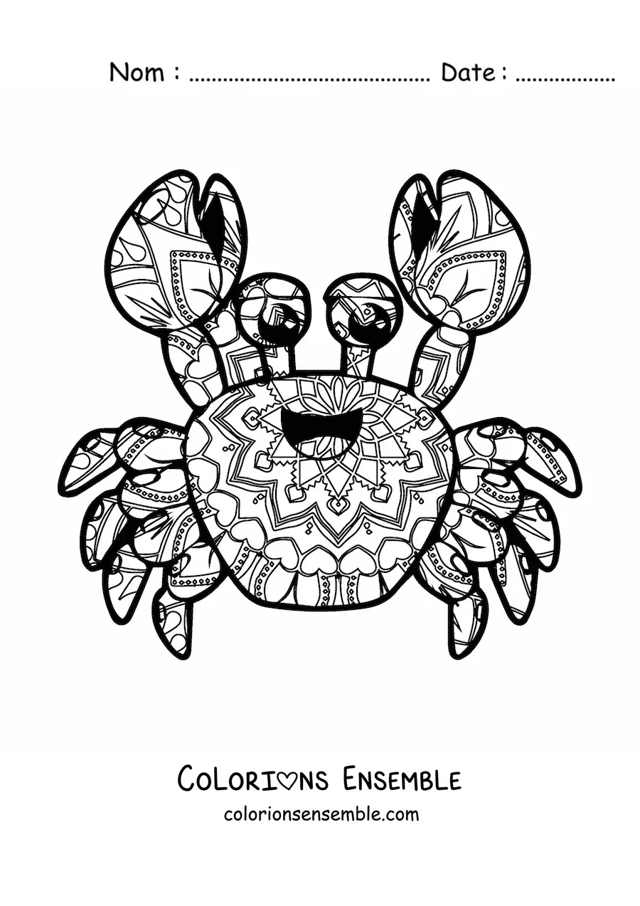 Image à colorier d'un mandala de crabe kawaii