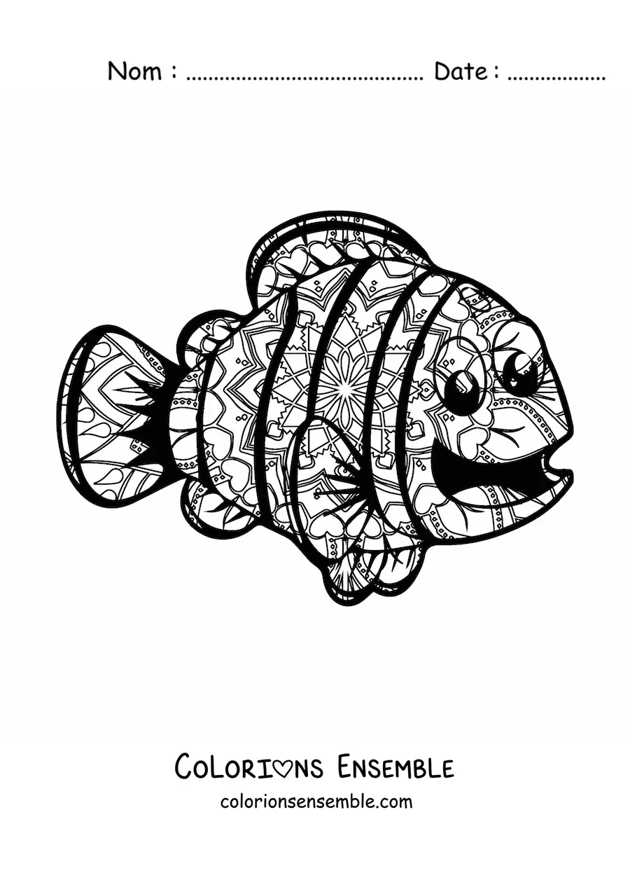 Image à colorier d'un mandala de poisson kawaii