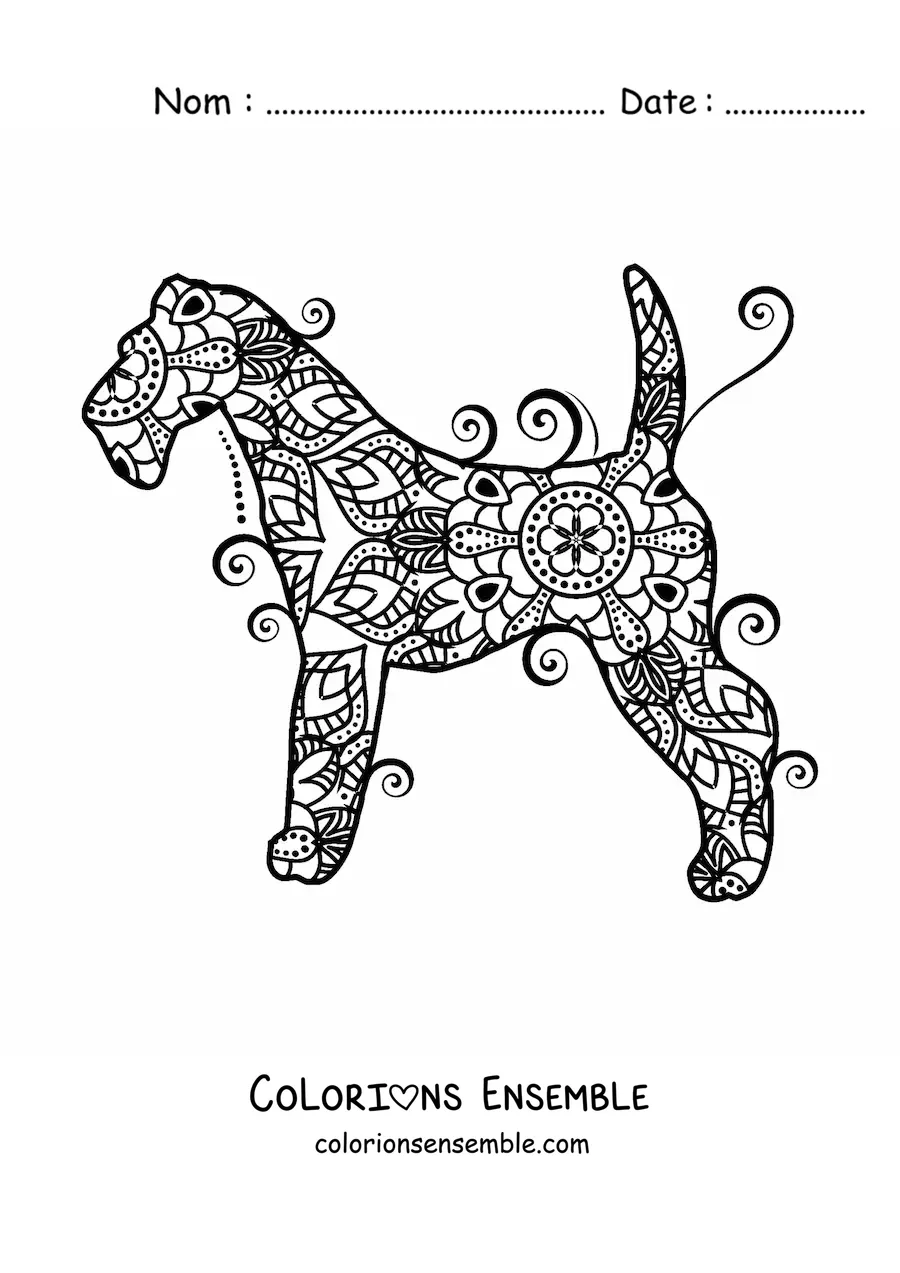 Image à colorier d'un mandala de chien