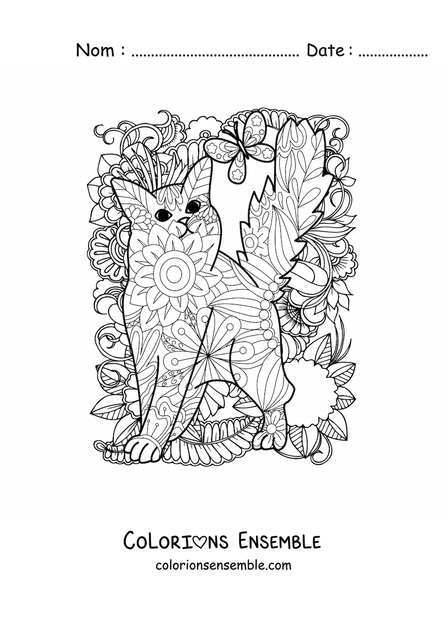 Image à colorier d'un mandala de chat