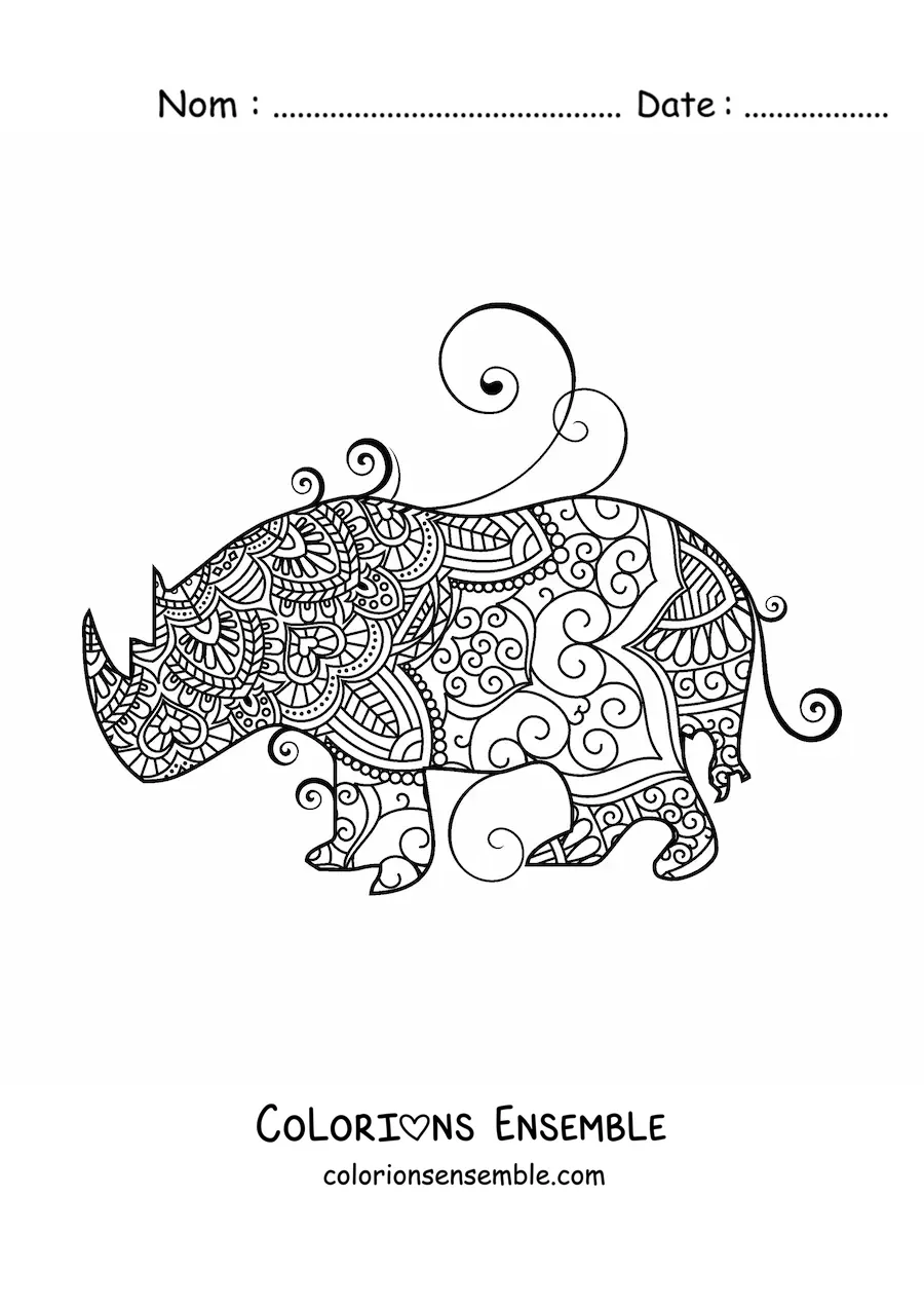 Mandala de rhinocéros à colorier