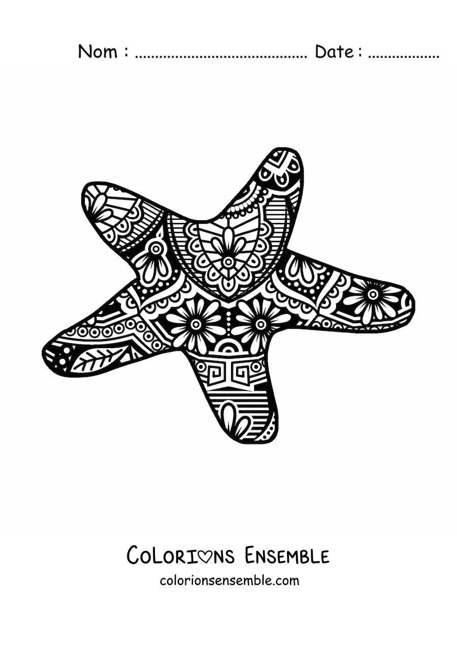 Image à colorier d'un mandala d'étoile de mer dans le style Zentangle