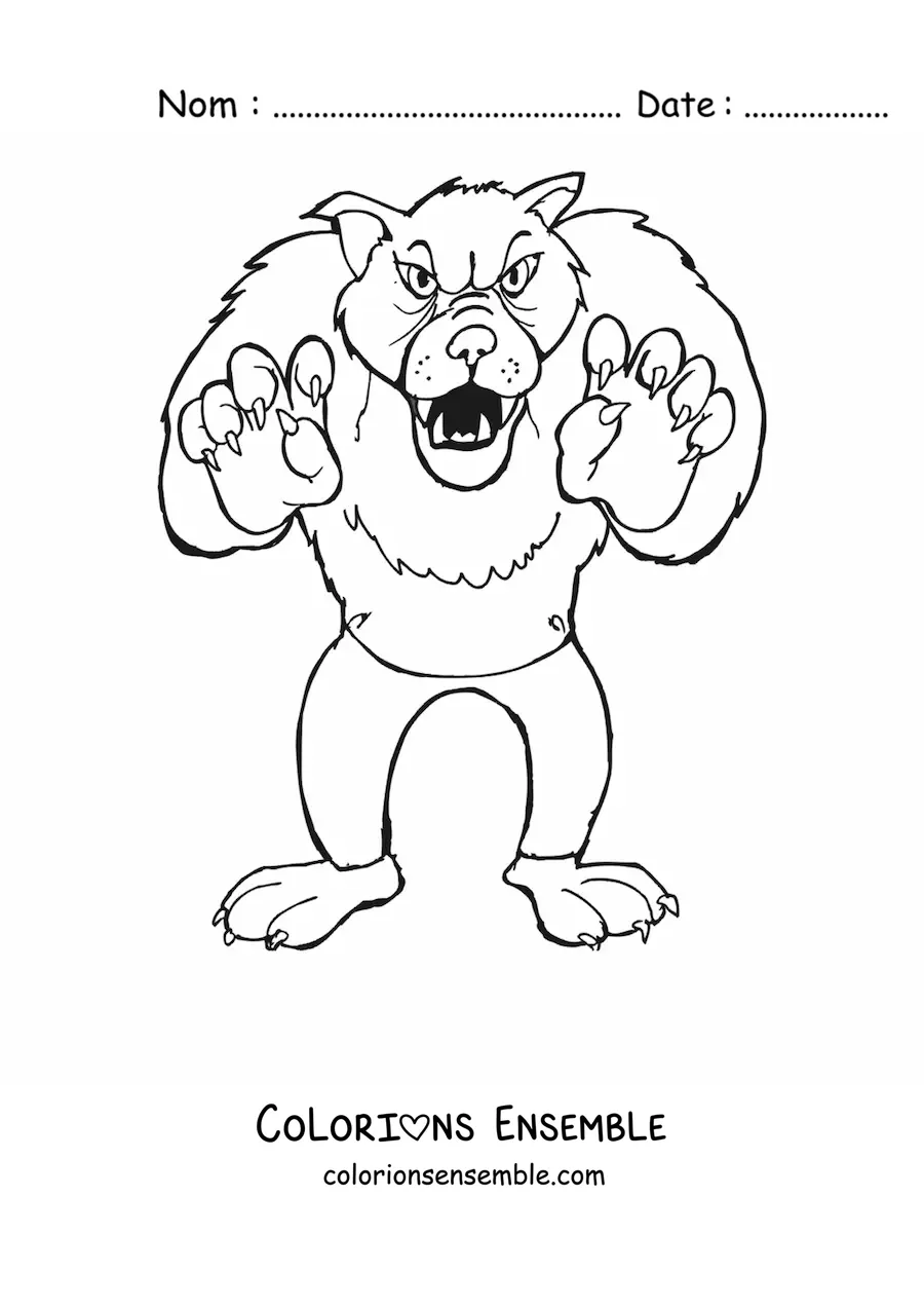 Image à colorier d’un loup féroce rigolo