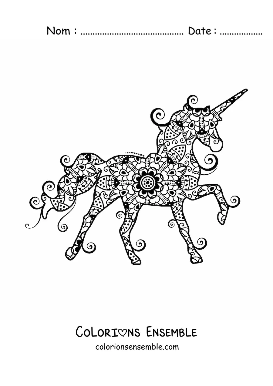 Mandala de licorne à colorier