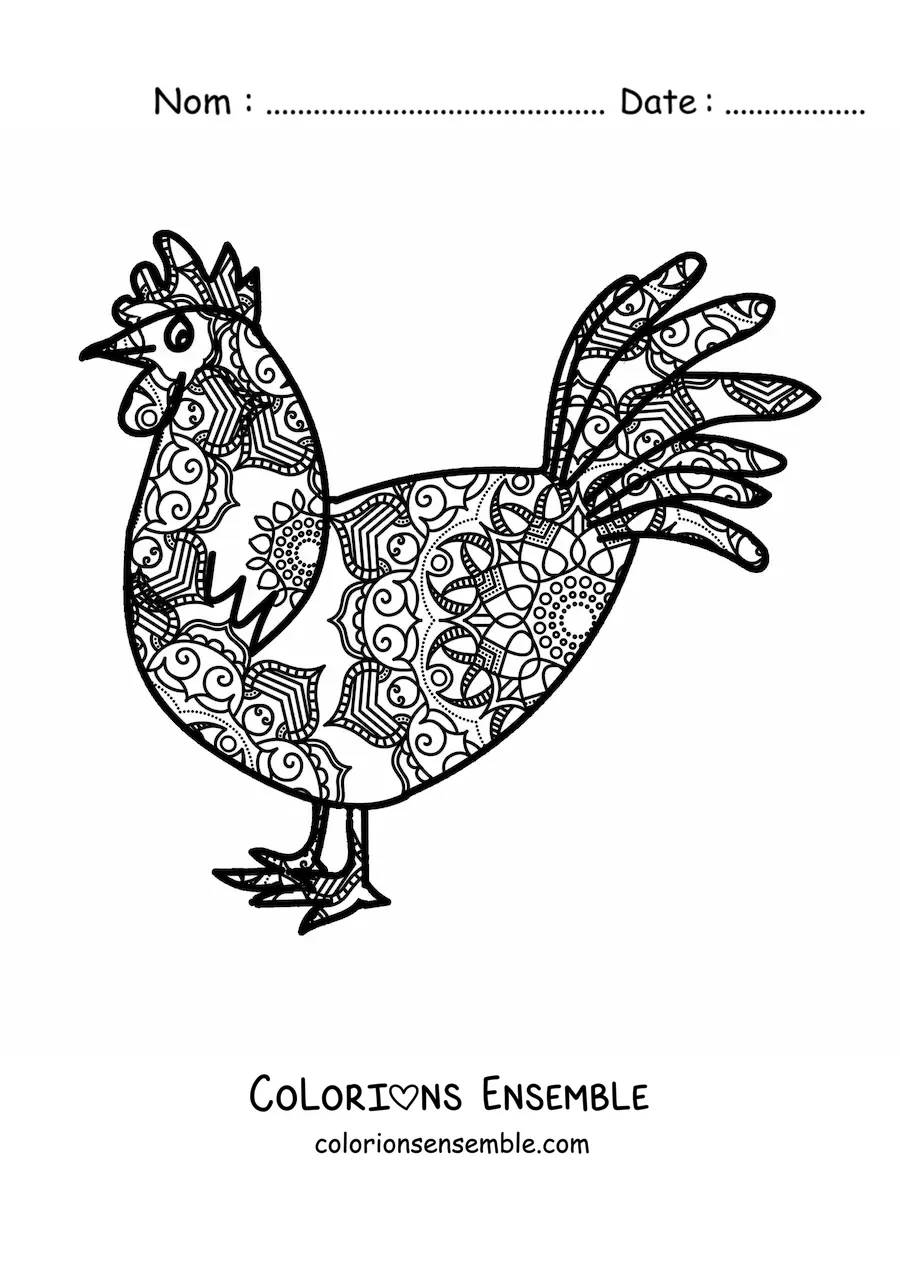 Mandala de coq à colorier