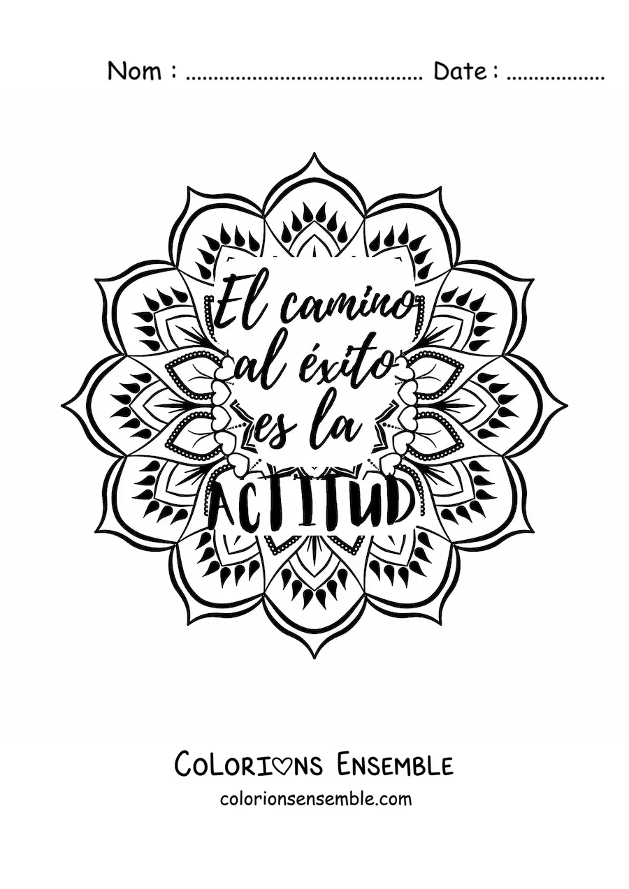 Mandala à colorier avec la phrase « Le chemin vers le succès, c’est l’attitude »