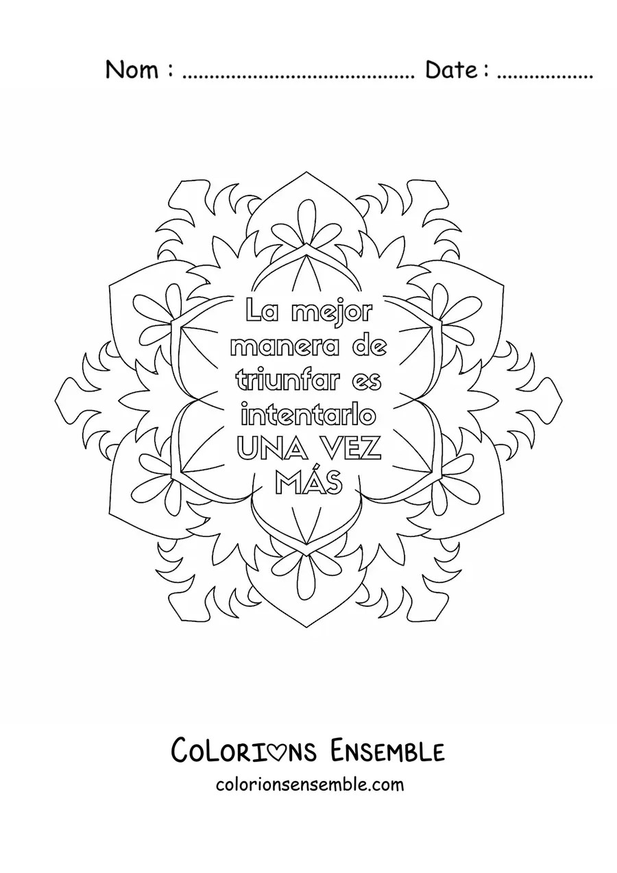 Mandala à colorier avec la phrase « La meilleure façon de réussir est d’essayer une fois de plus »