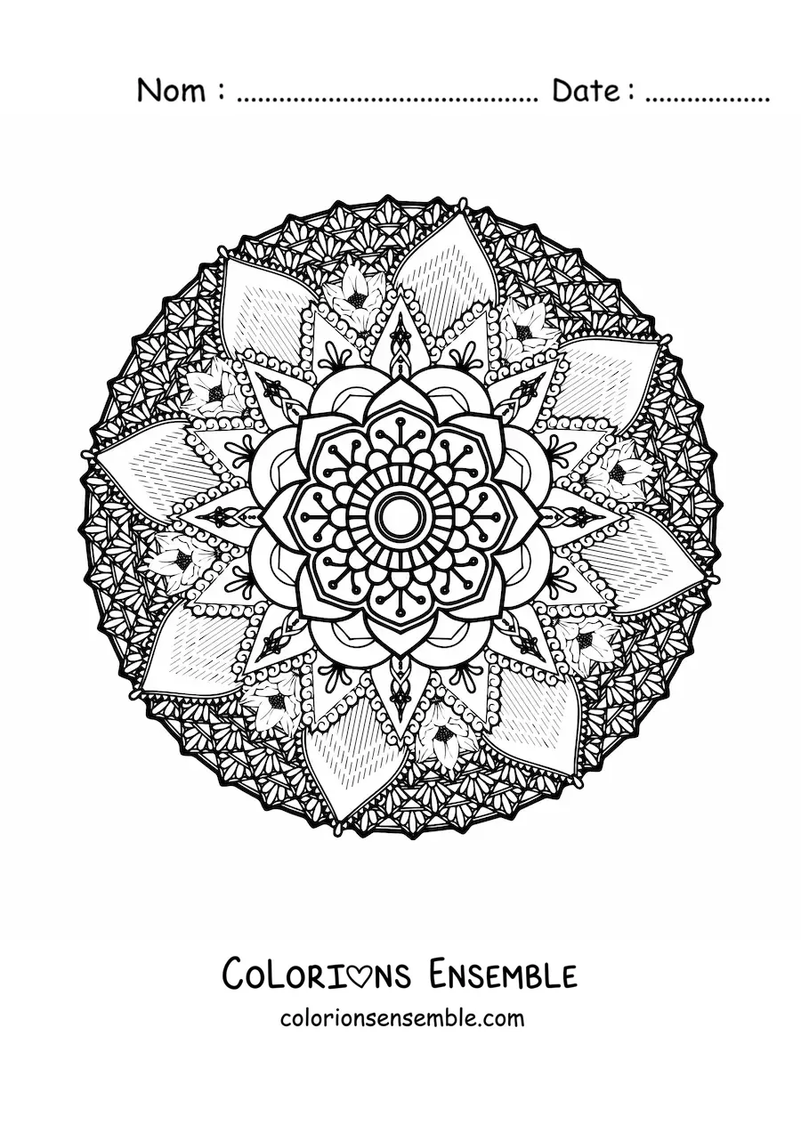 Mandala floral difficile à colorier