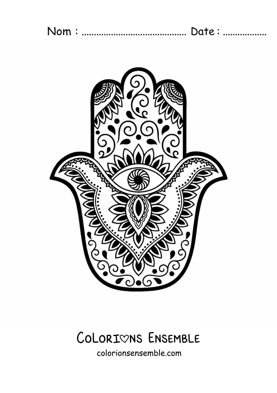 Image à colorier d'une main avec un mandala dans le style Zentangle