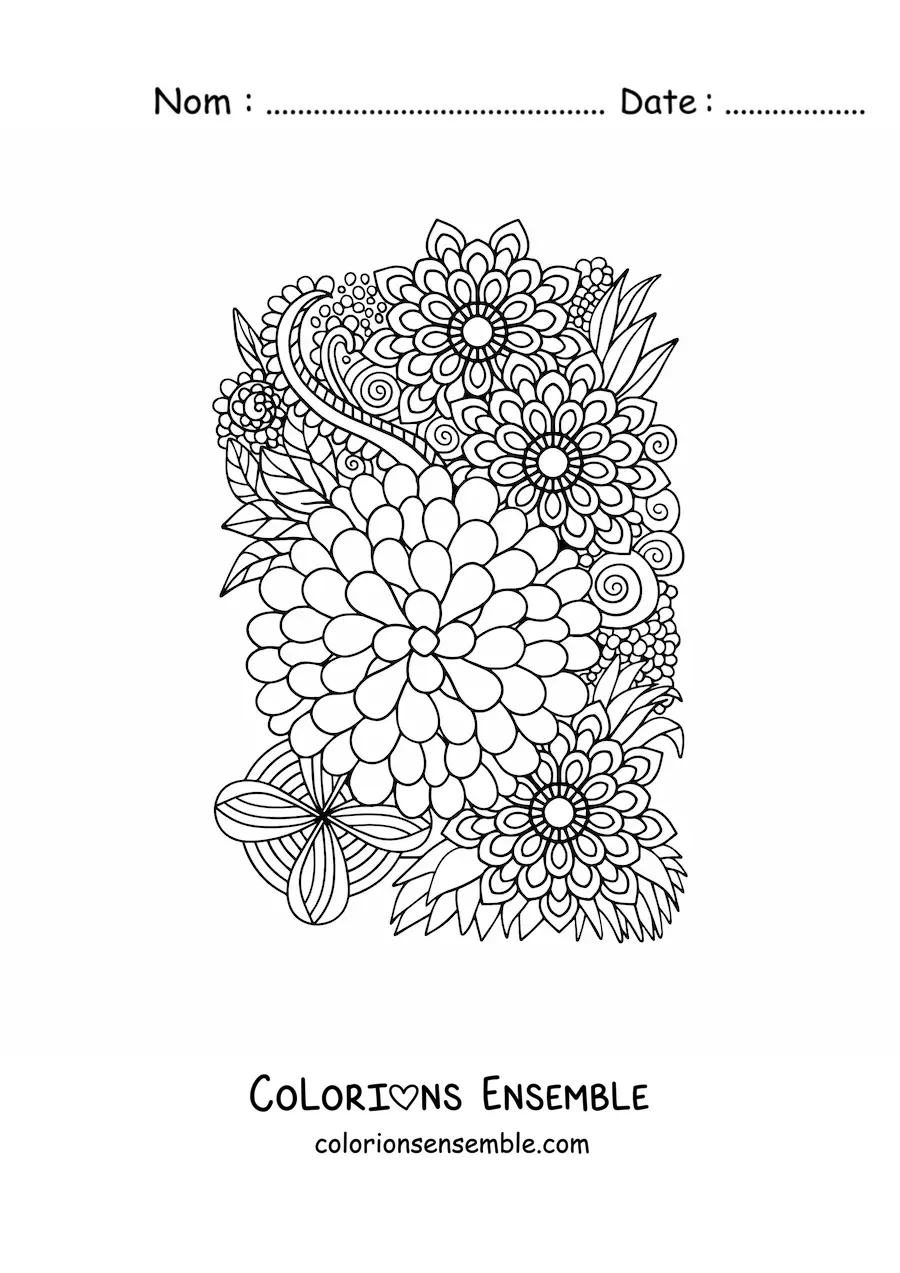 Image à colorier de fleurs dans le style Zentangle