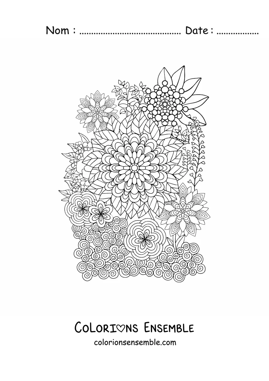 Image à colorier de fleurs dans le style Zentangle