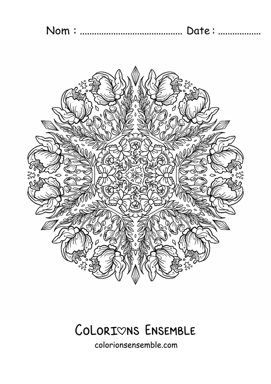 Mandala de fleurs kawaii à colorier