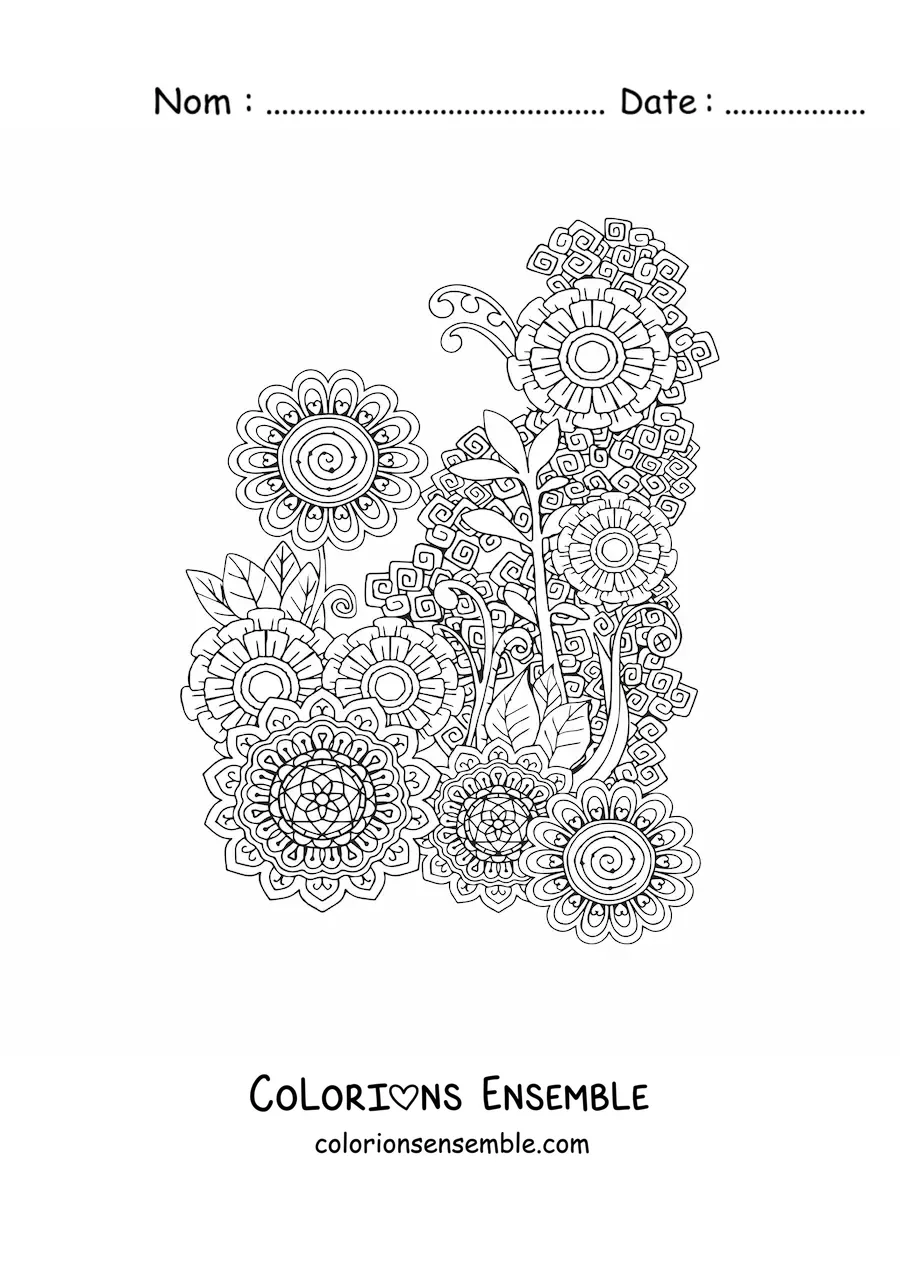 Fleurs en mandala à colorier