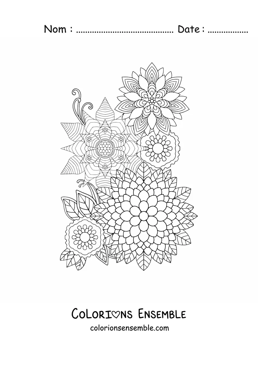 Fleurs en mandala à colorier
